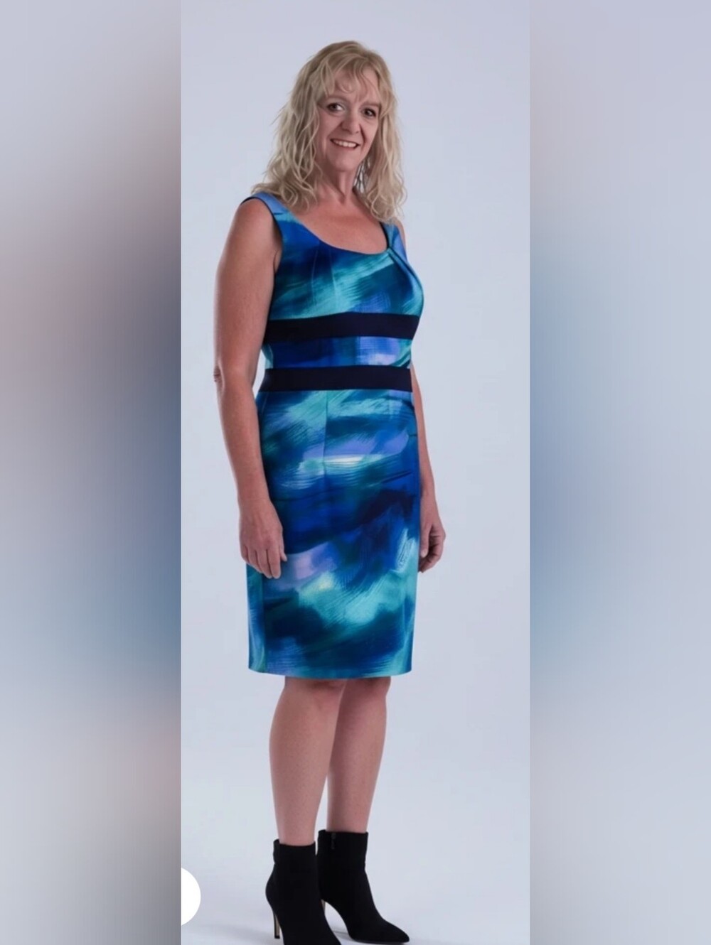 Bo & NIC Blue Teal Watercolor  Brush Stroke Dress Sleeveless XL Soft Comfortable